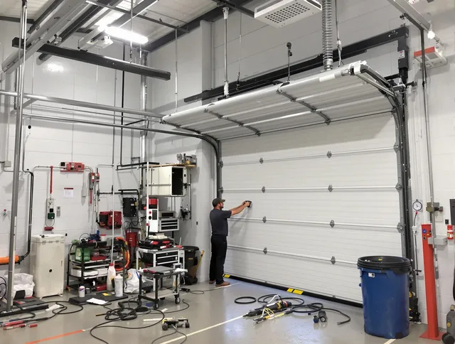 La Mirada Garage Door Repair certified technician performing commercial door repair at a La Mirada business facility