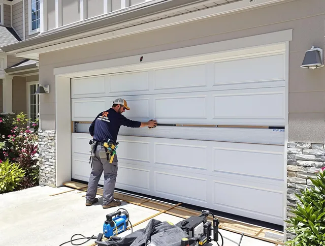 La Mirada Garage Door Repair team performing complete garage door replacement at La Mirada residence