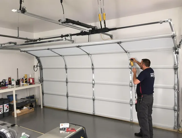La Mirada Garage Door Repair certified technician performing overhead door system repair in La Mirada